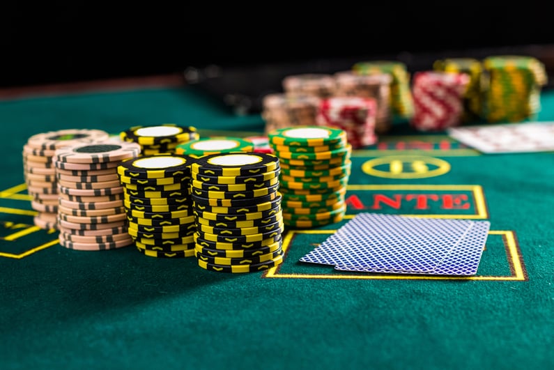 Poker chips on poker table