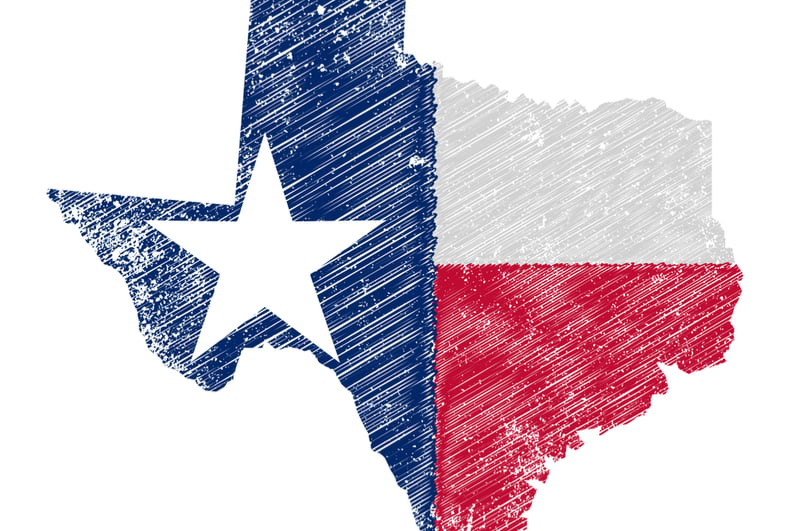 Outline of the state of Texas with flag isolated