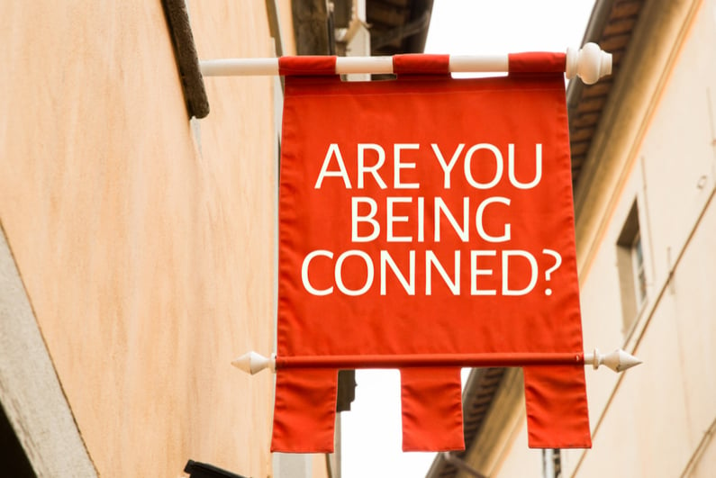 Banner that asks ARE YOU BEING CONNED?