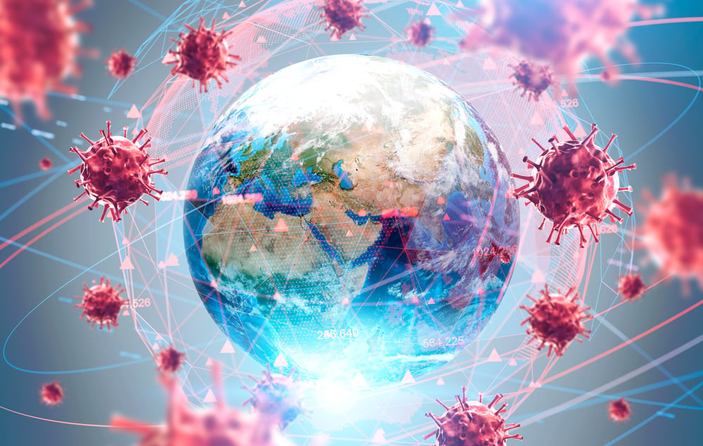 illustration of coronavirus circling planet earth