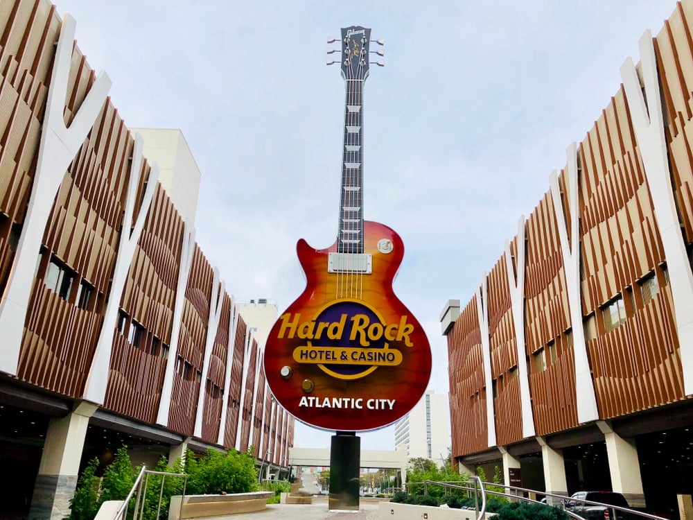 Branded guitar sculpture outside the Hard Rock hotel and casino in Atlantic City