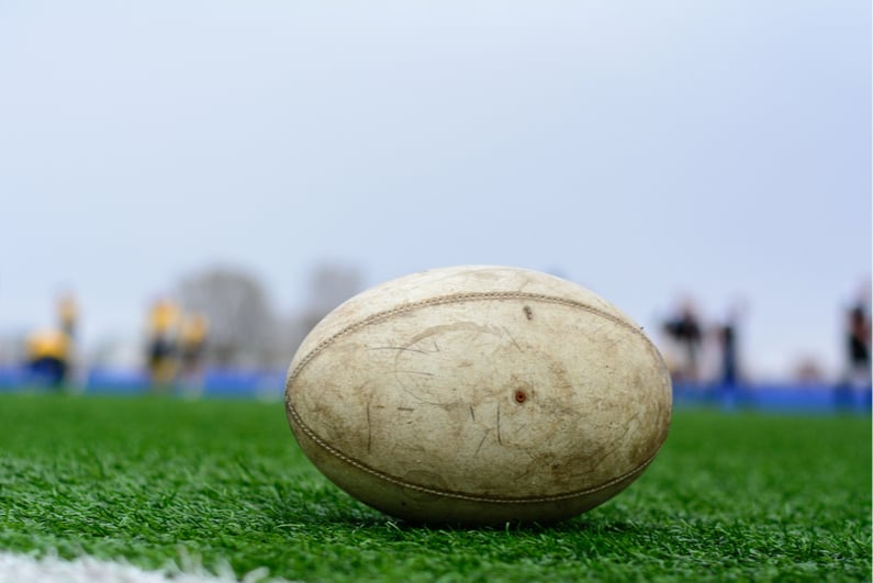 rugby ball sitting in the grass