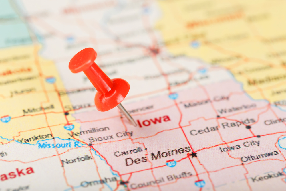 Pinned map of Iowa