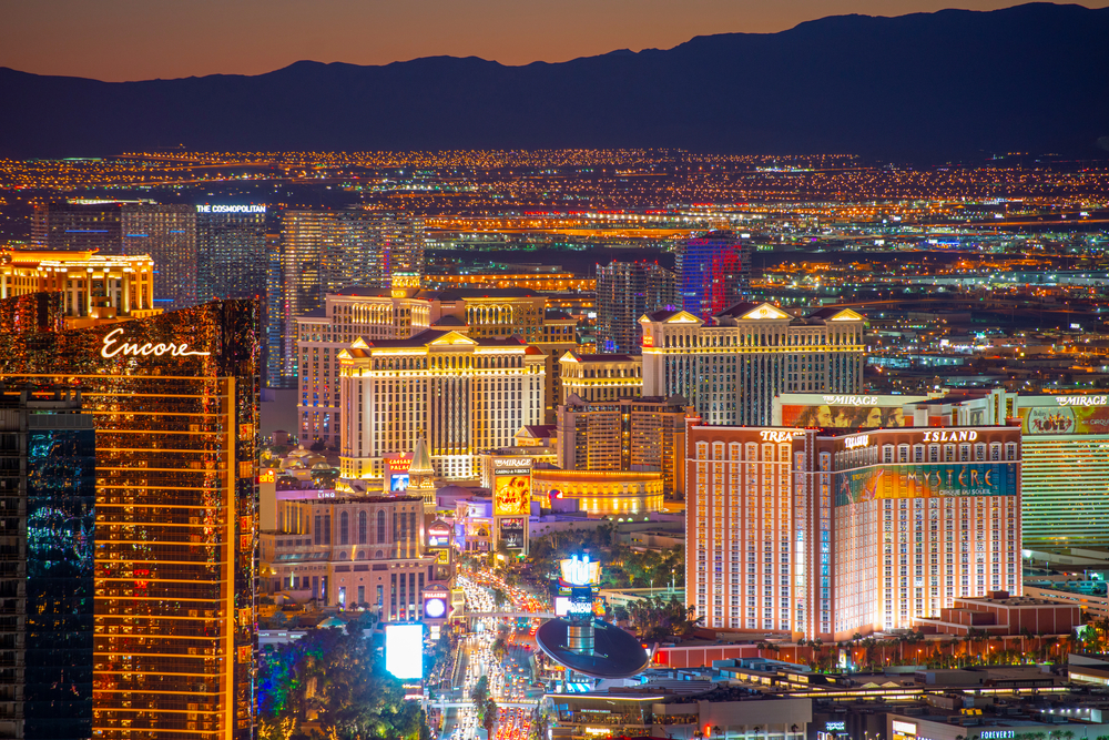 night skyline of resort towers in Las Vegas, Nevada