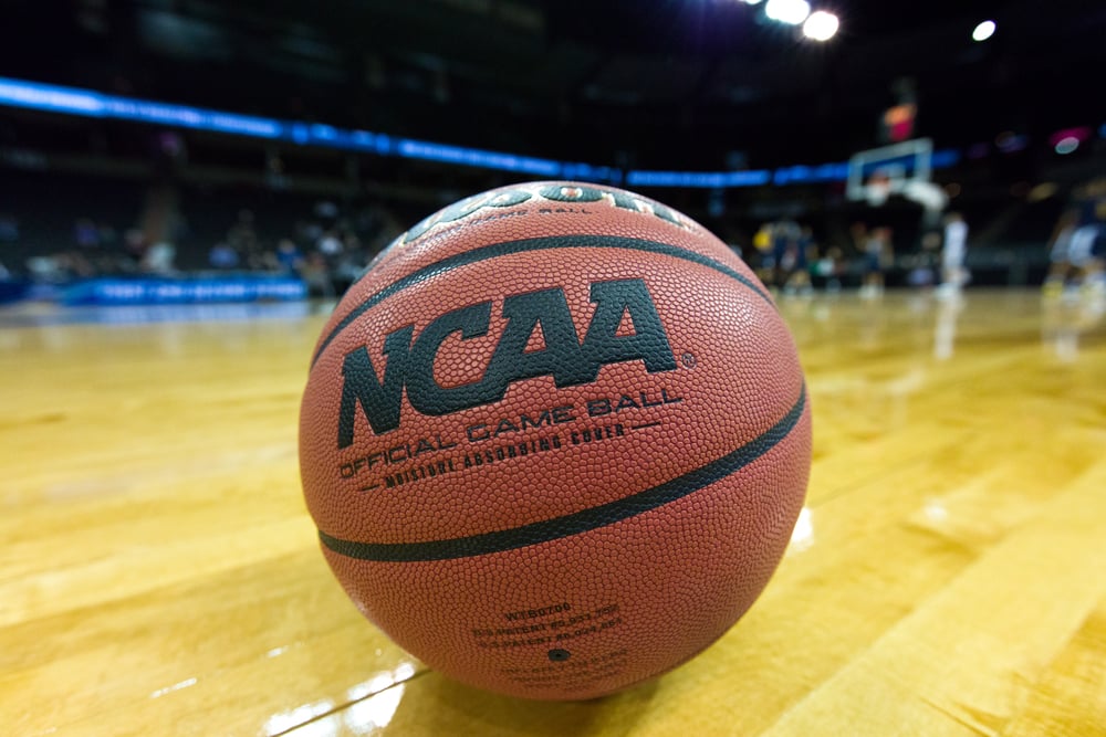 A basketball with NCAA logo