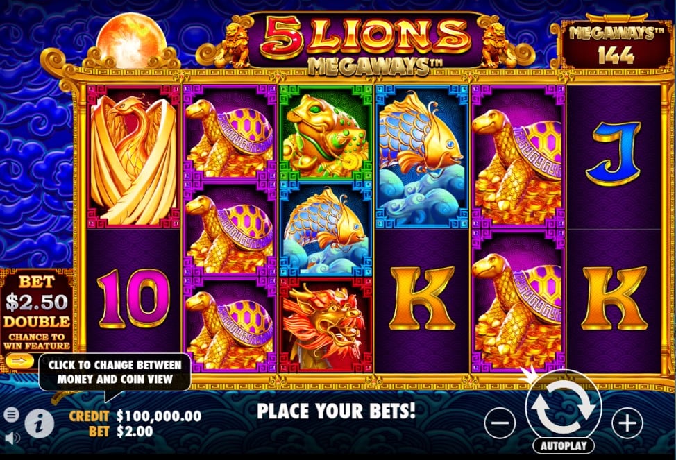 5 Lions Megaways slot reels by Pragmatic Play