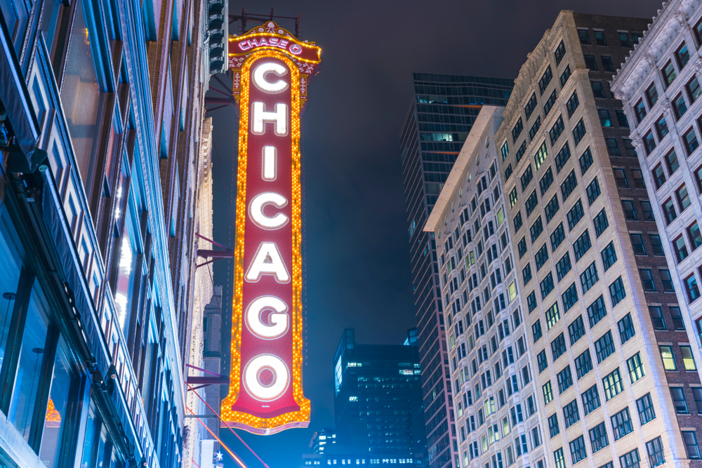 Chicago sign at night